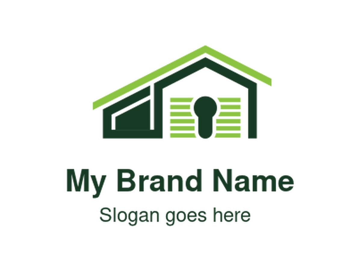 Modern Green House with Keyhole and Garage Door Logo - Ideal for Home Security, Real Estate, Smart Home Technology, Property Management, and Storage Solutions